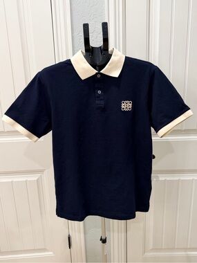 Loewe Navy Polo with Cream Collar and Cuff